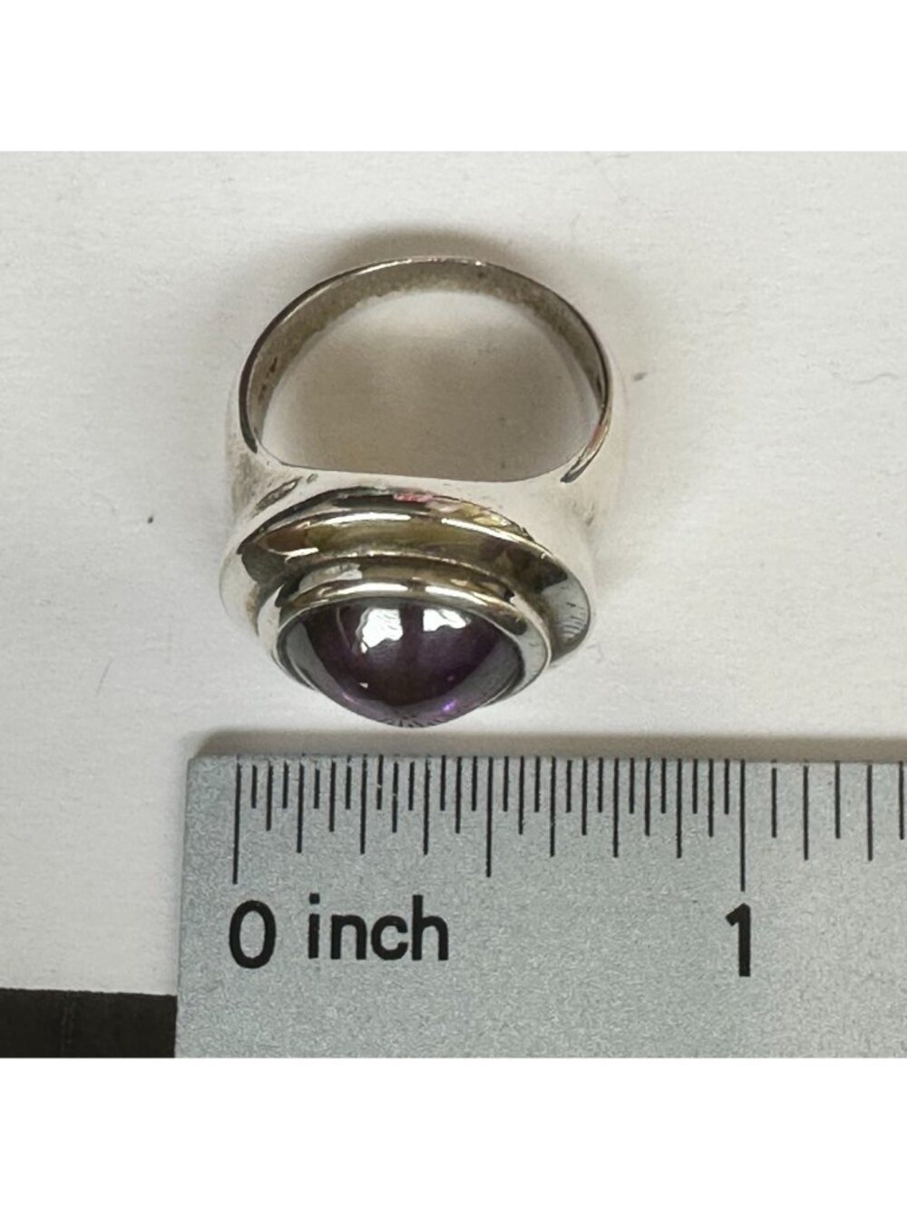 Sterling Silver Ring With Round Dark Violet Stone Signed AT 925 Size 6.75 - Picture 6 of 8